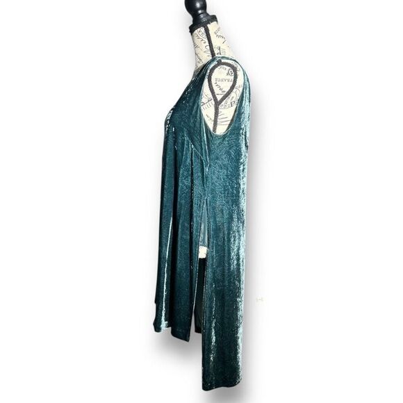 BCBGMAXAZRIA M Green Velvet Tunic Top High Low Split Side Sheer Goth Boho Chic - Picture 3 of 10